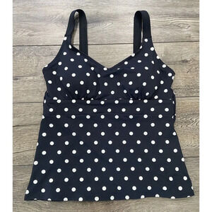 Lands' End Tankini Swim Bathing Suit Top Black White Dots Size 12